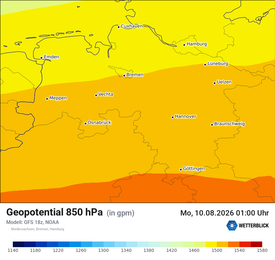 Modellkarte GFS – hgt_850 – ni