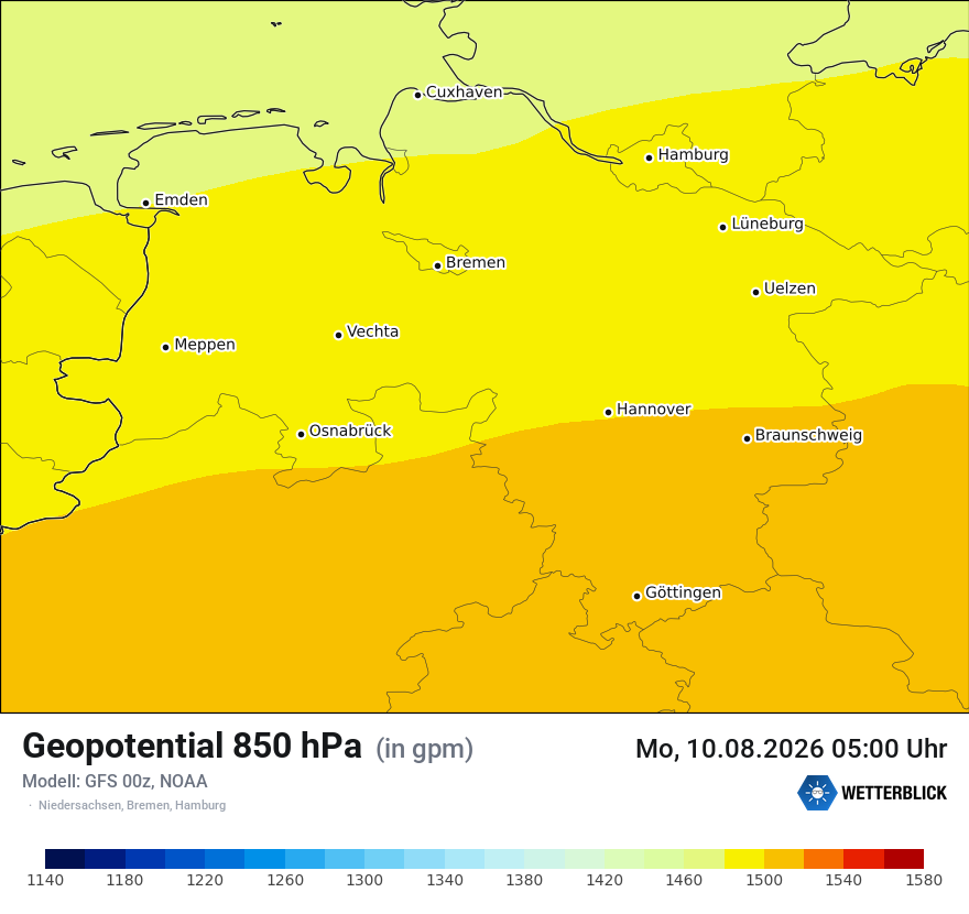 Modellkarte GFS – hgt_850 – ni