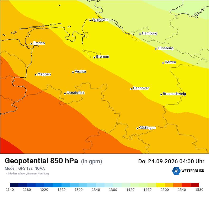 Modellkarte GFS – hgt_850 – ni