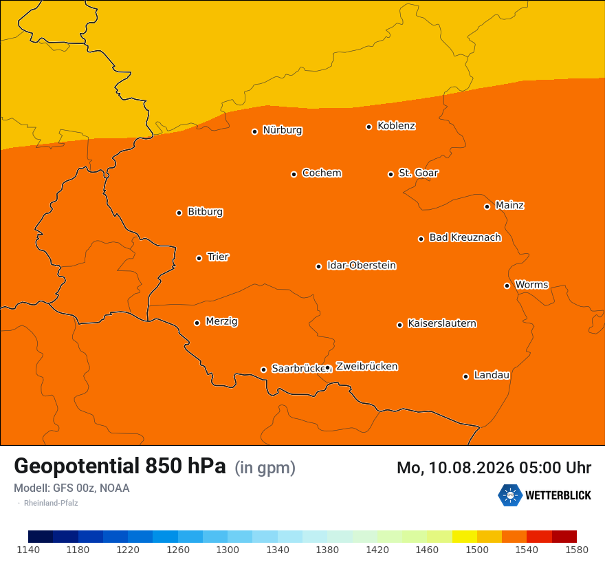 Modellkarte GFS – hgt_850 – rp