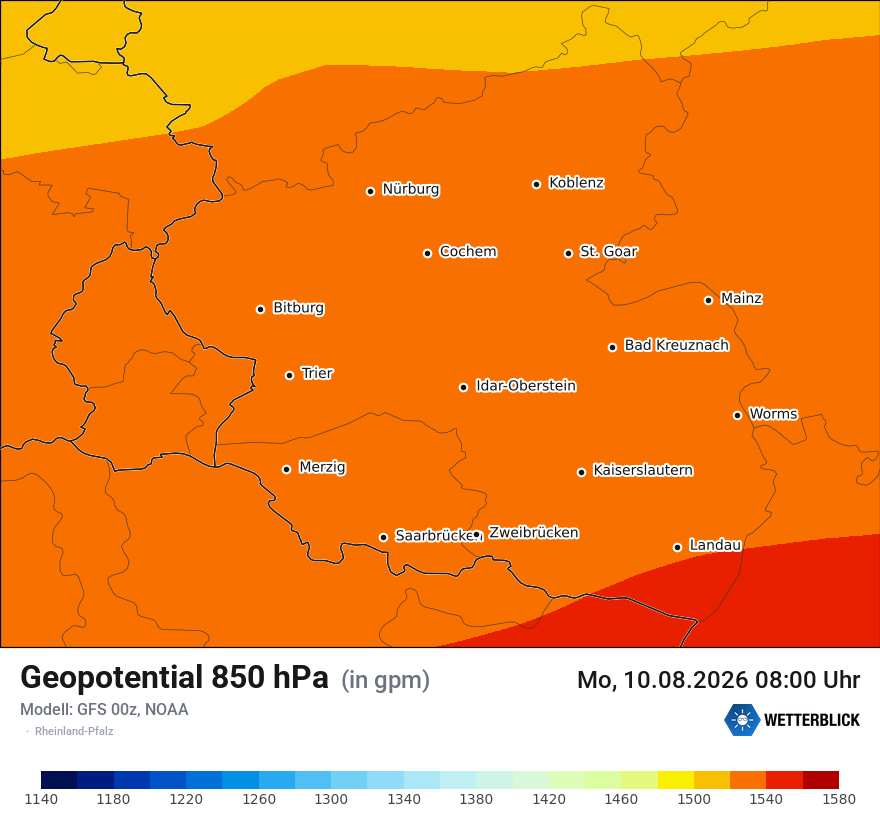 Modellkarte GFS – hgt_850 – rp