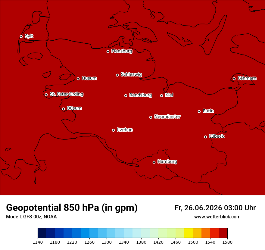 Modellkarte GFS – hgt_850 – sh
