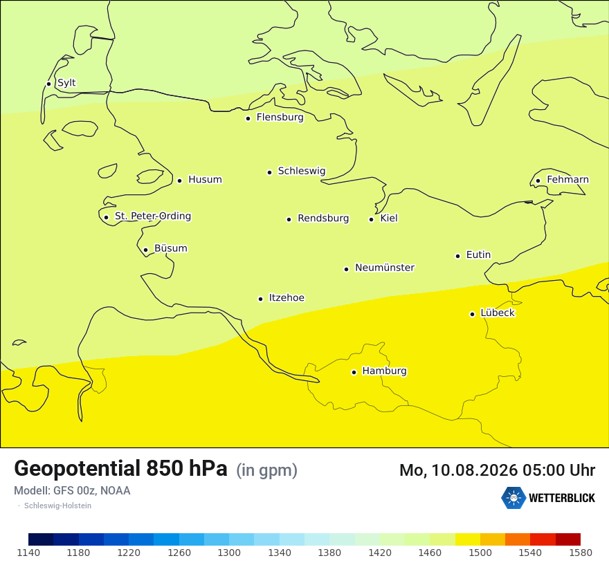Modellkarte GFS – hgt_850 – sh