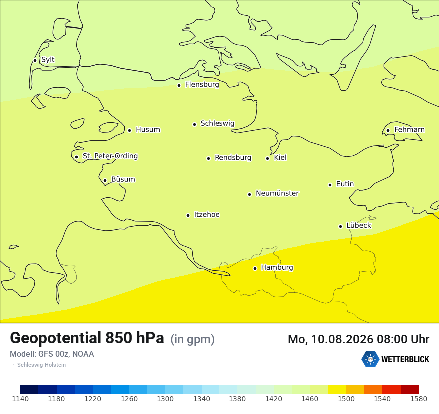 Modellkarte GFS – hgt_850 – sh