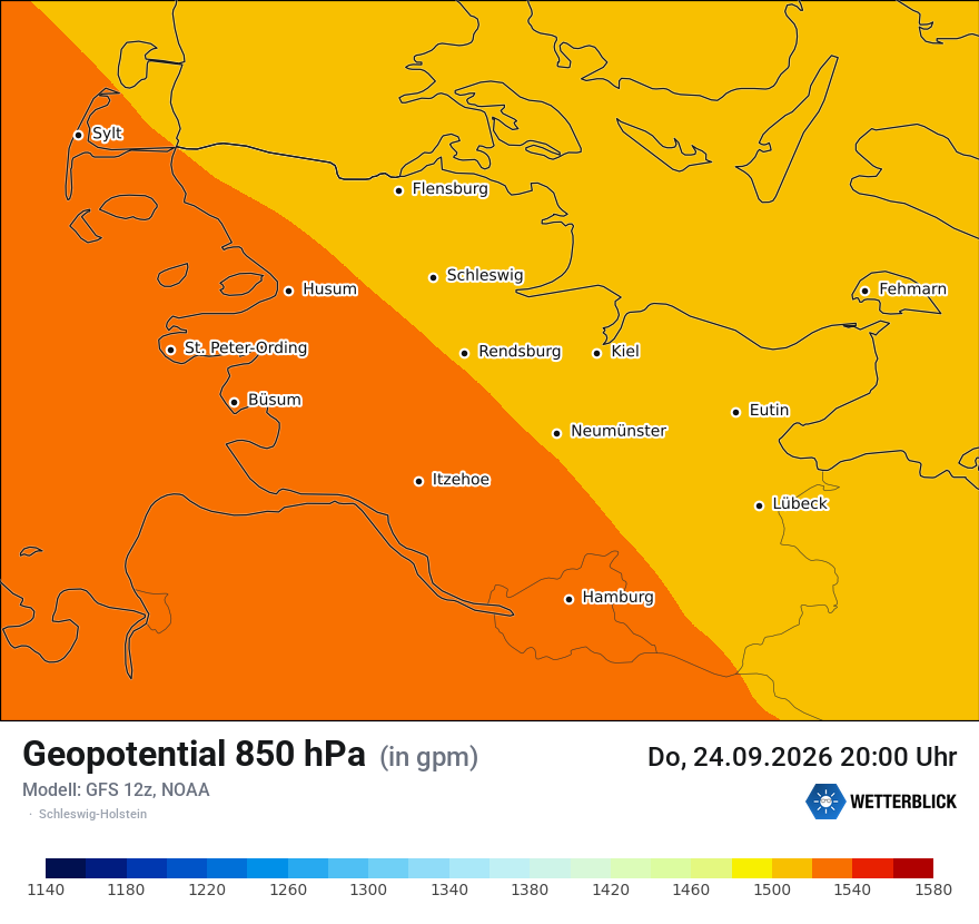 Modellkarte GFS – hgt_850 – sh