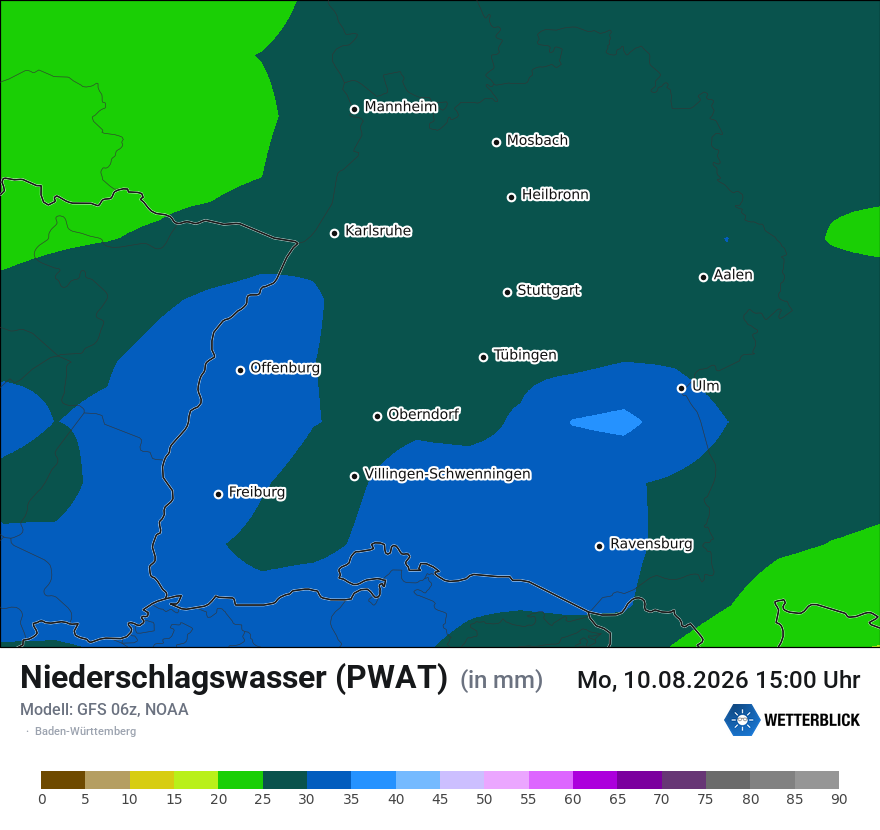Modellkarte GFS – pwat – bw