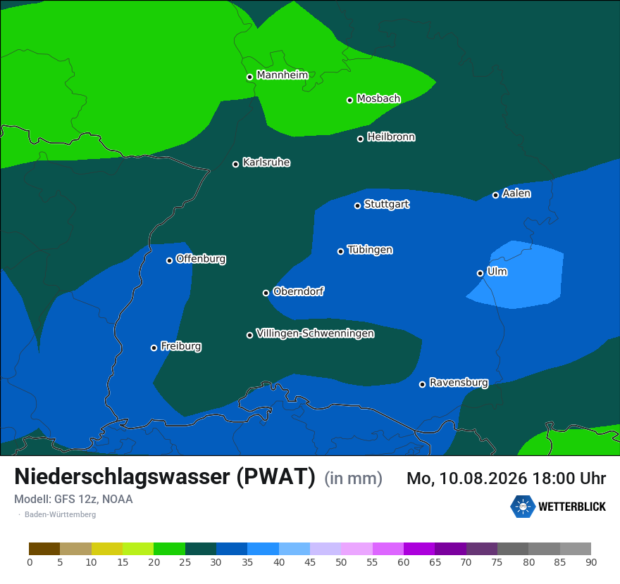 Modellkarte GFS – pwat – bw