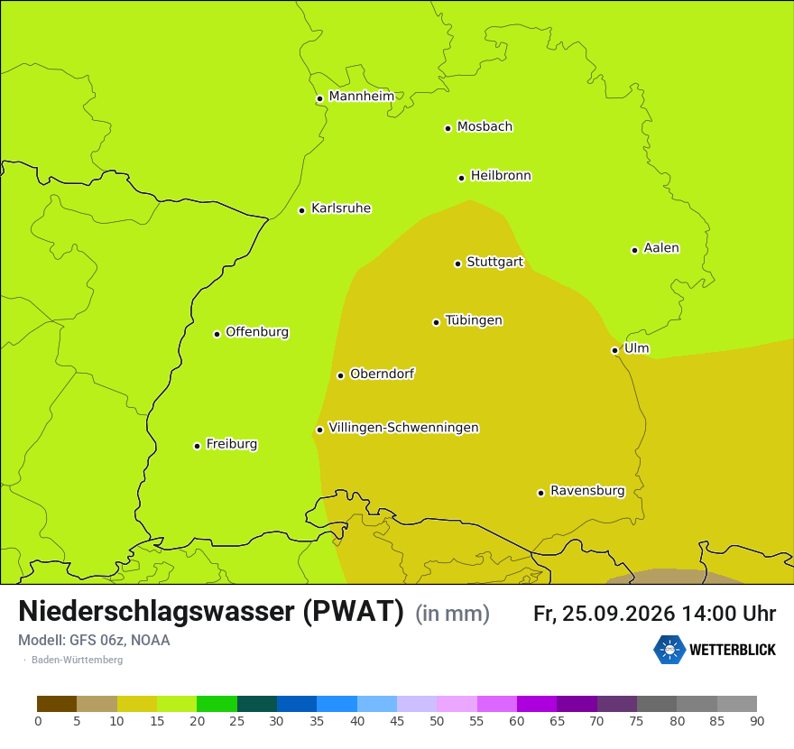 Modellkarte GFS – pwat – bw