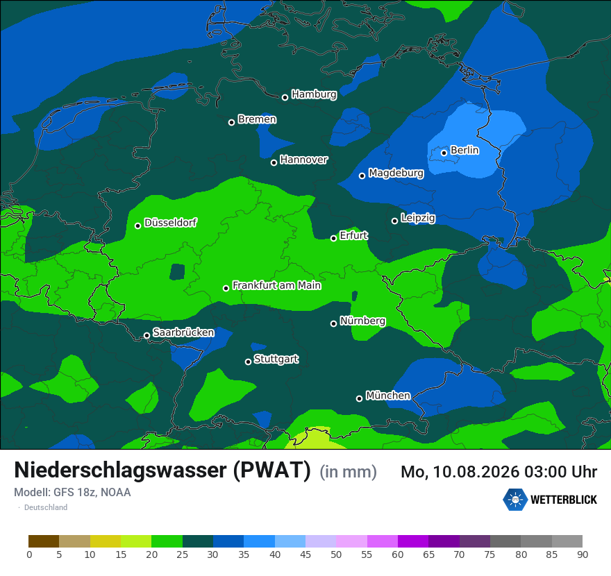 Modellkarte GFS – pwat – deutschland