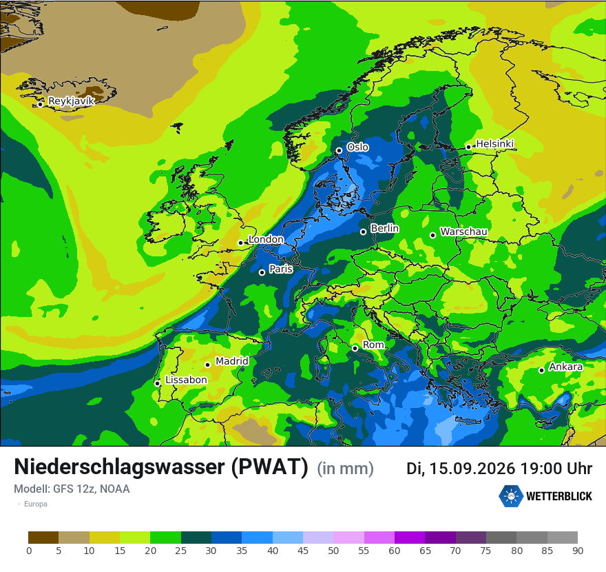 Modellkarte GFS – pwat – europa