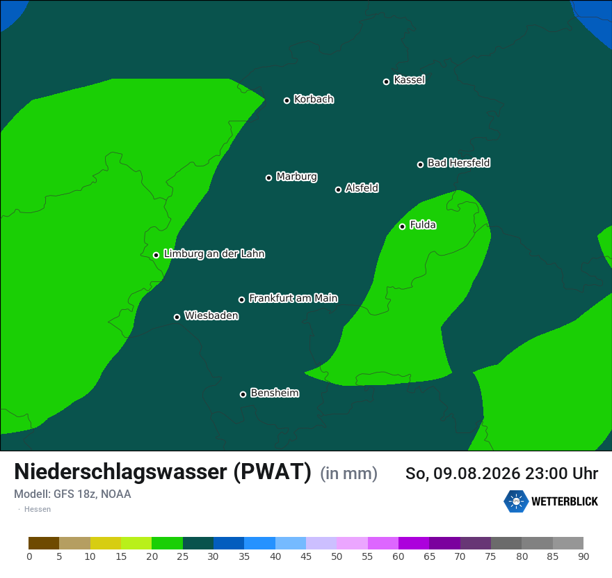 Modellkarte GFS – pwat – he