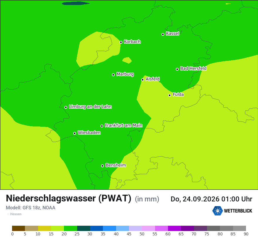 Modellkarte GFS – pwat – he