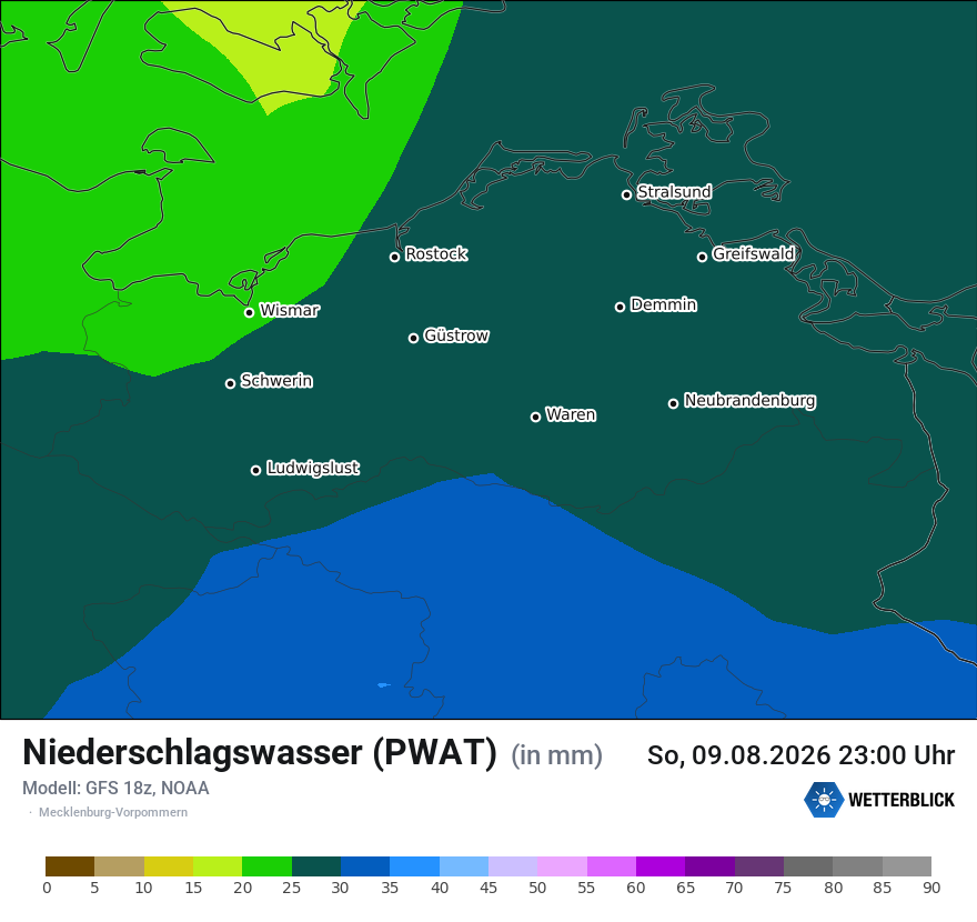 Modellkarte GFS – pwat – mv