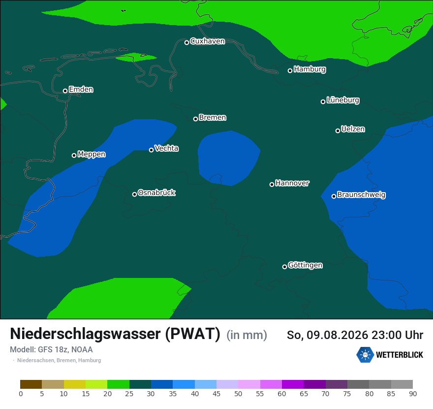 Modellkarte GFS – pwat – ni