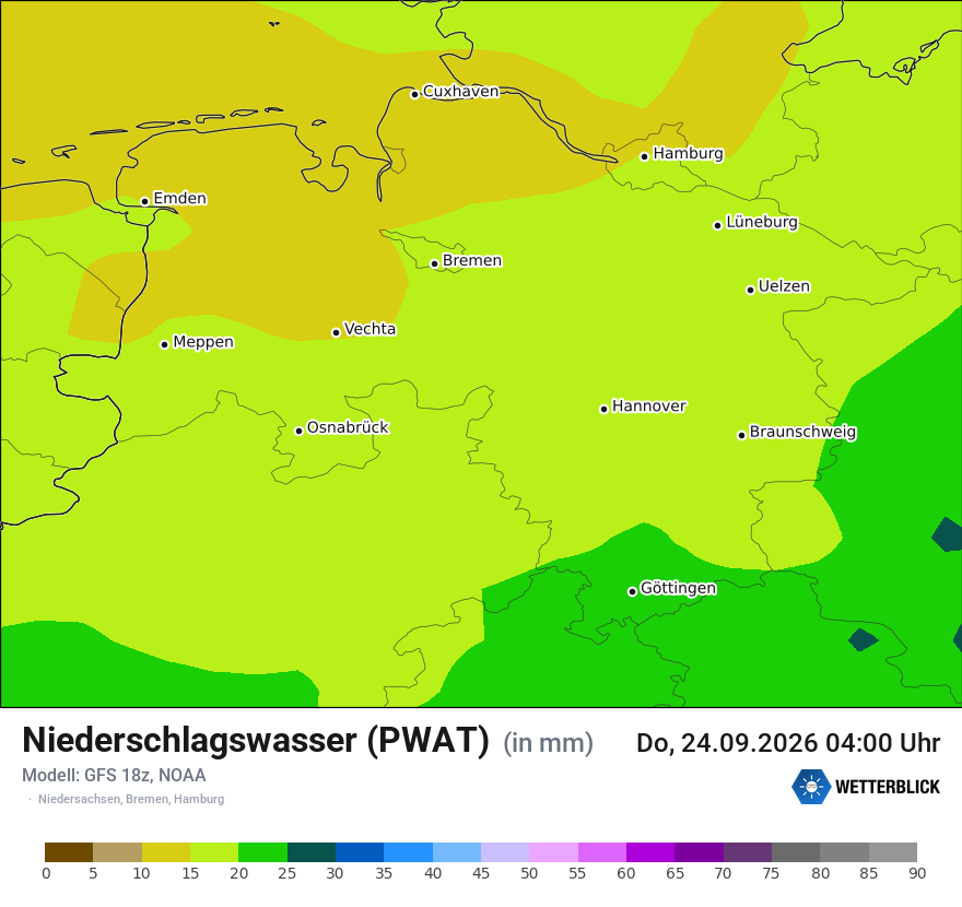 Modellkarte GFS – pwat – ni