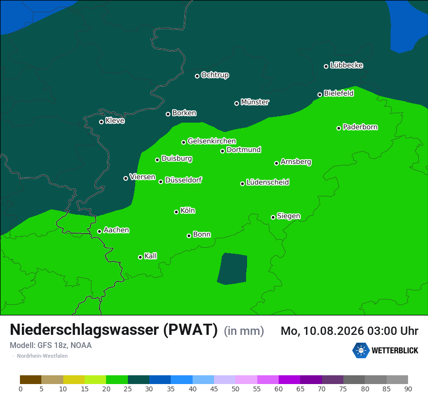 Modellkarte GFS – pwat – nrw