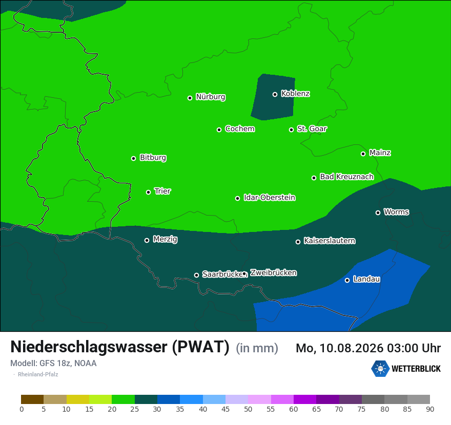 Modellkarte GFS – pwat – rp