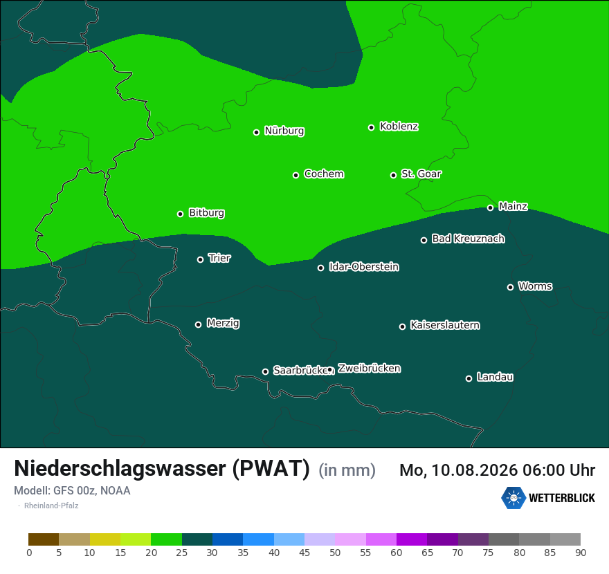 Modellkarte GFS – pwat – rp