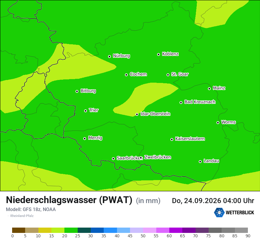Modellkarte GFS – pwat – rp