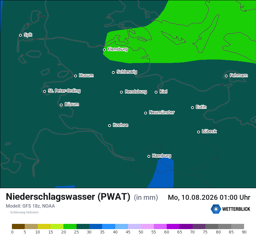 Modellkarte GFS – pwat – sh
