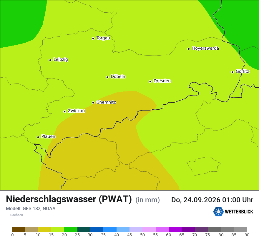 Modellkarte GFS – pwat – sn