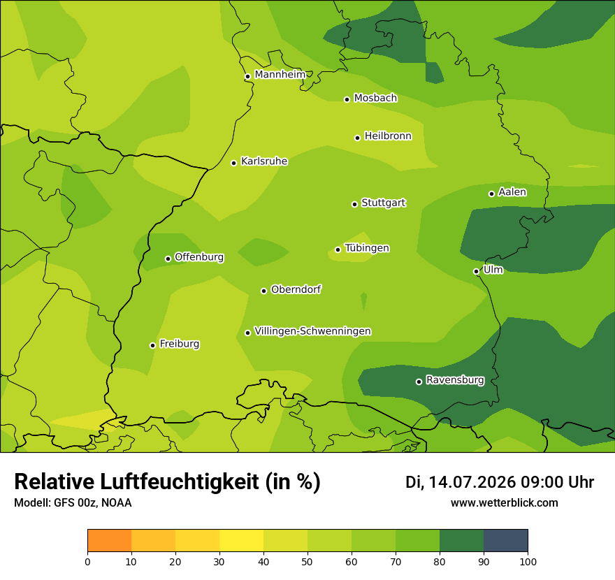 Modellkarte GFS – relhum – bw