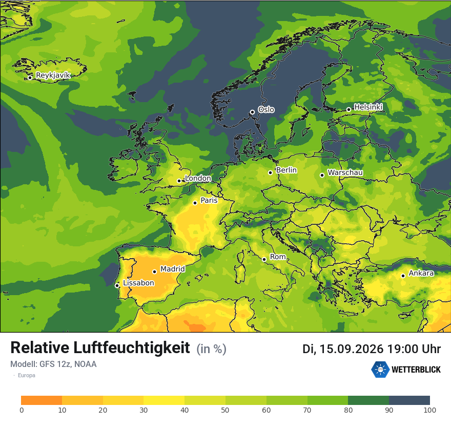 Modellkarte GFS – relhum – europa