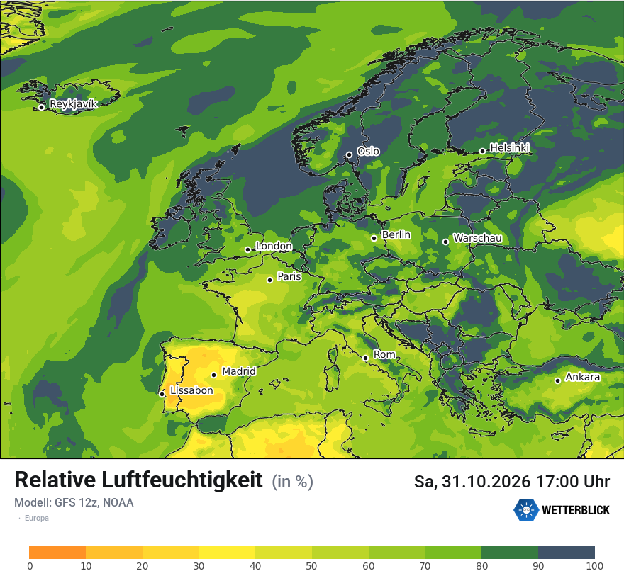 Modellkarte GFS – relhum – europa