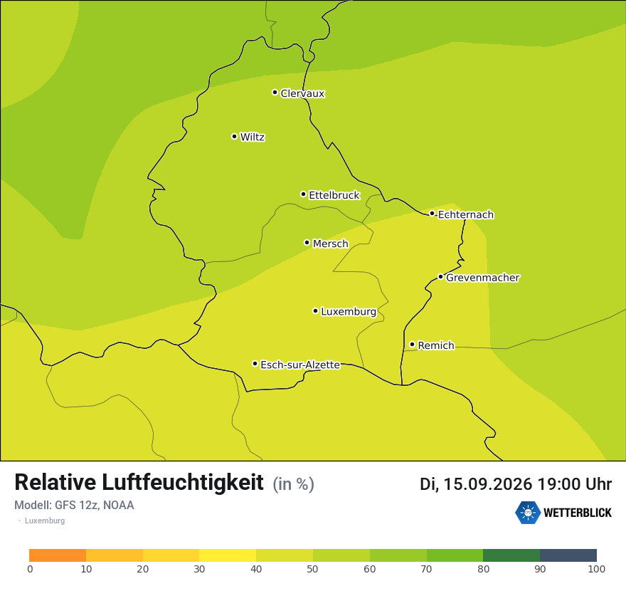 Modellkarte GFS – relhum – luxemburg