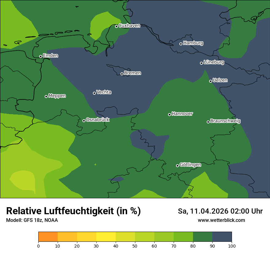 Modellkarte GFS – relhum – ni