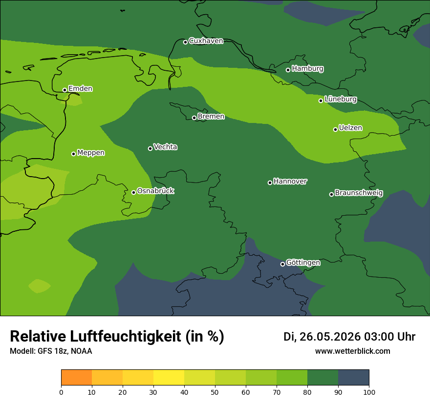 Modellkarte GFS – relhum – ni