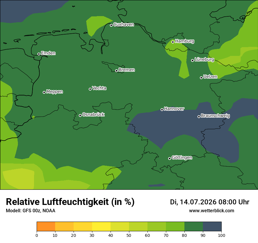 Modellkarte GFS – relhum – ni