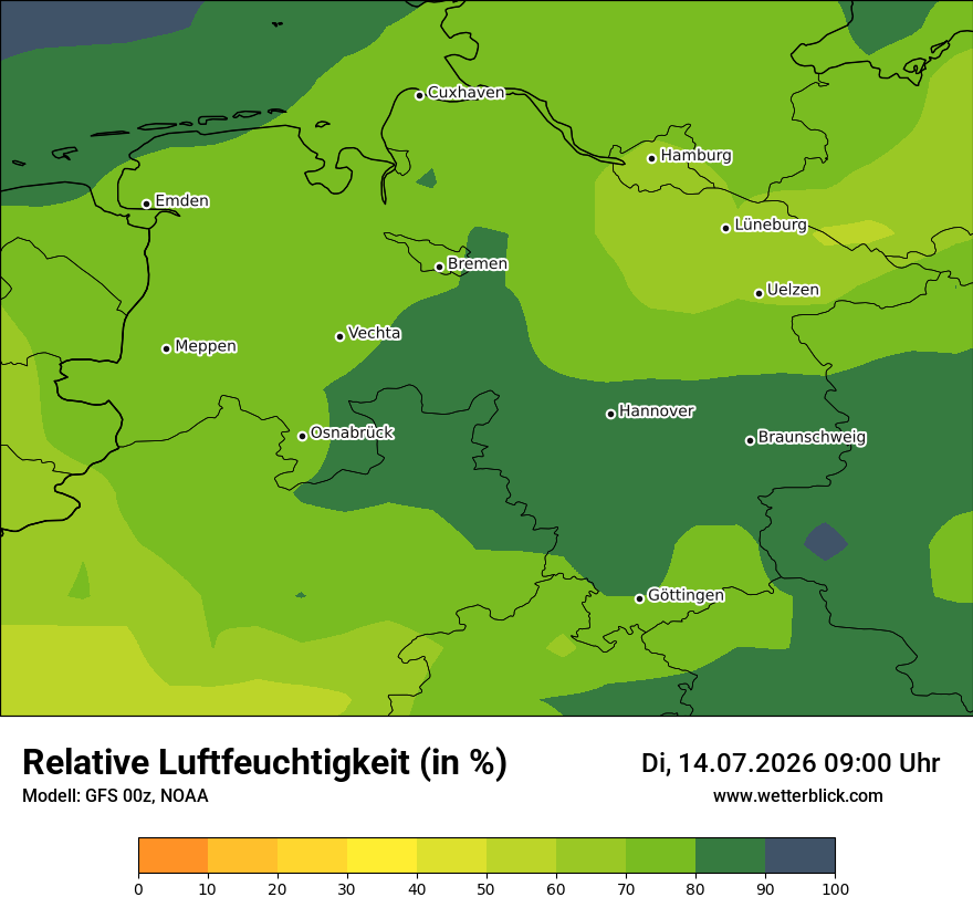 Modellkarte GFS – relhum – ni