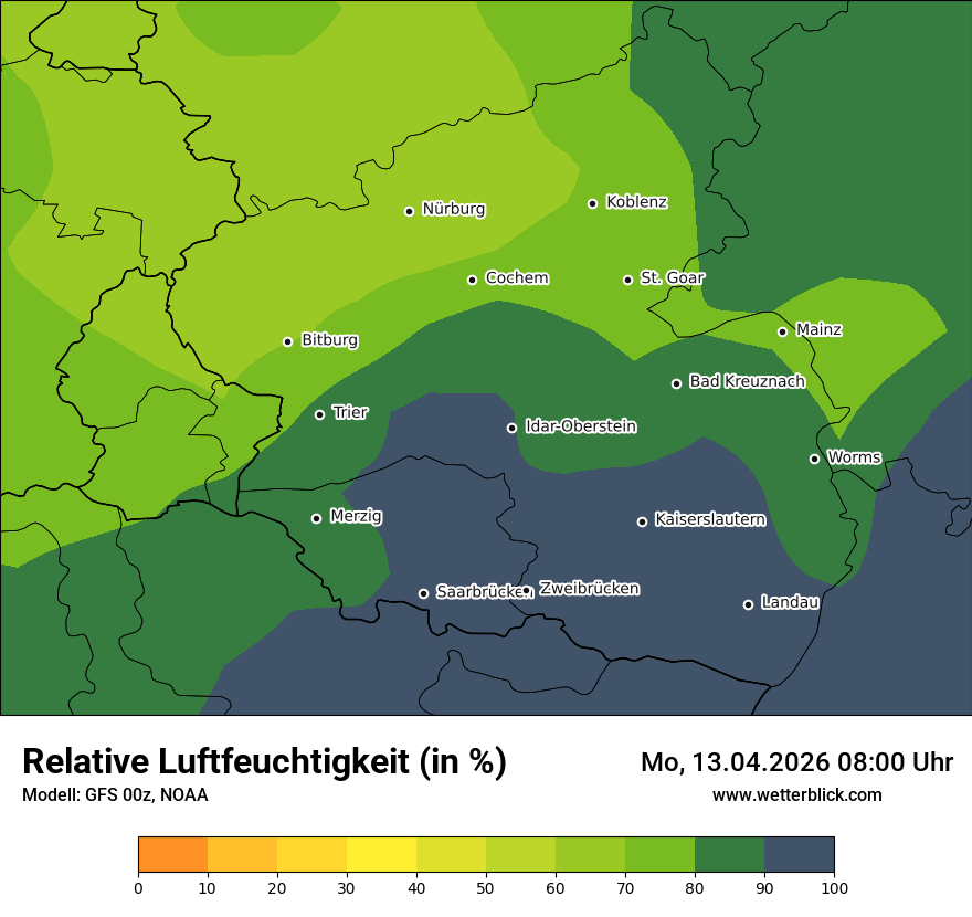 Modellkarte GFS – relhum – rp