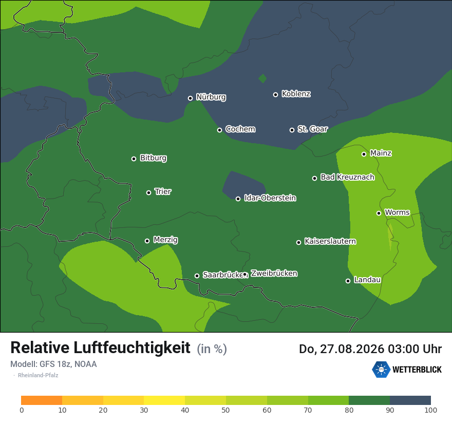 Modellkarte GFS – relhum – rp