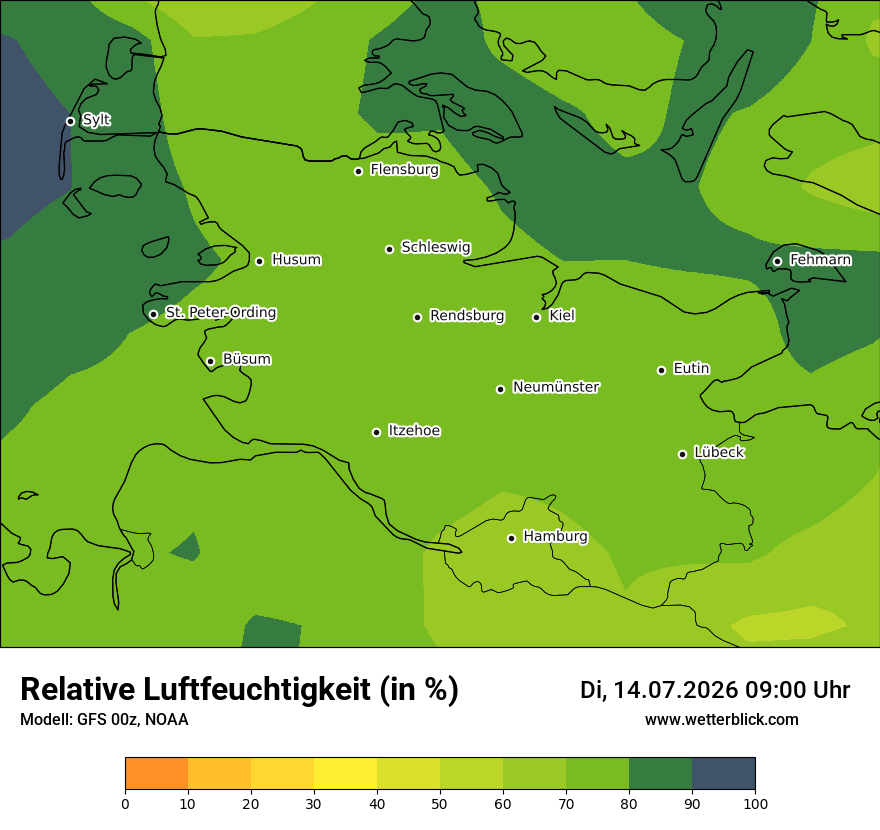 Modellkarte GFS – relhum – sh