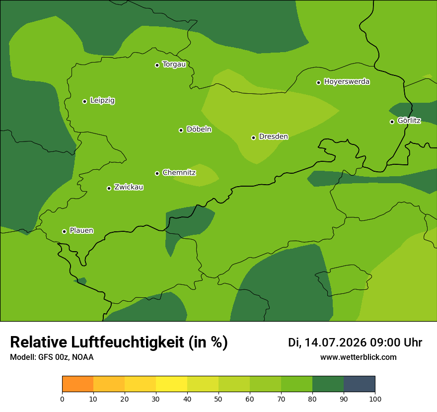 Modellkarte GFS – relhum – sn