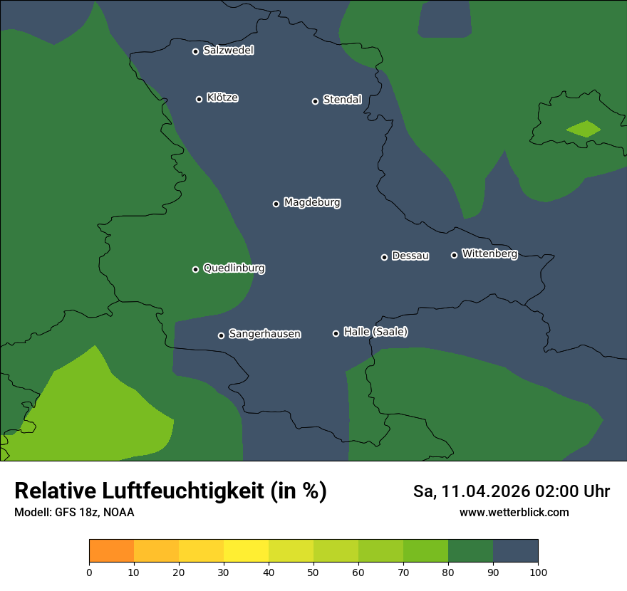 Modellkarte GFS – relhum – st