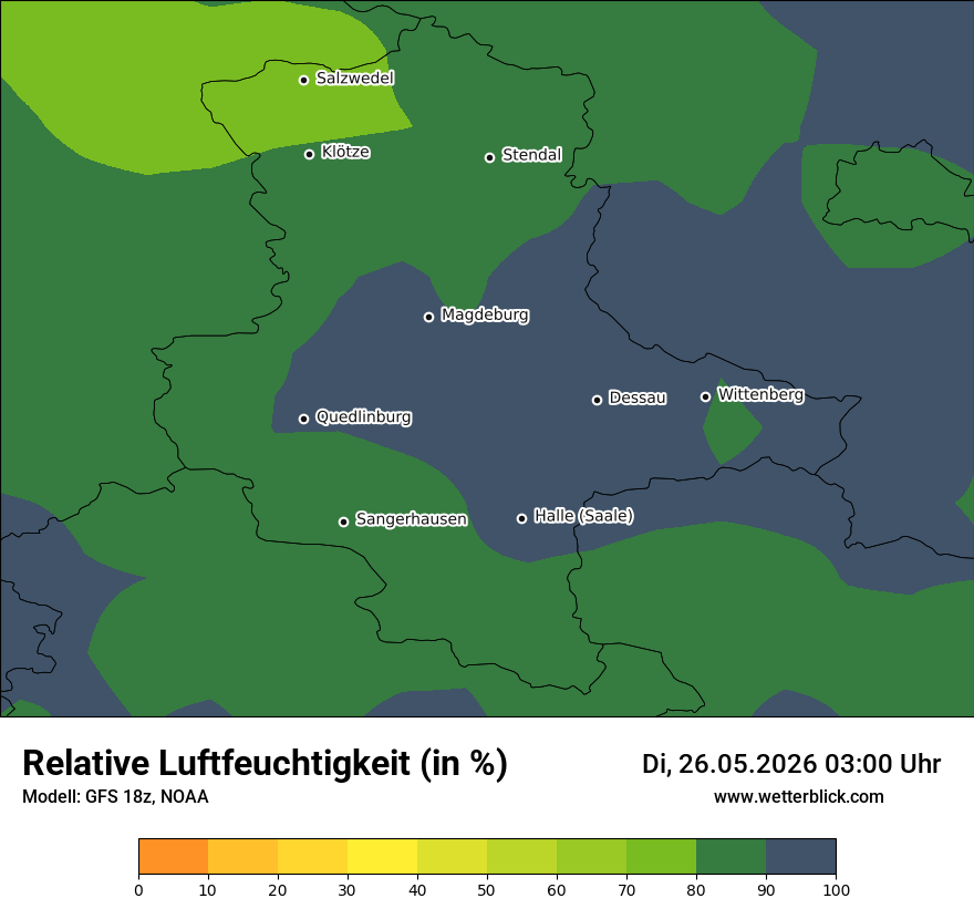 Modellkarte GFS – relhum – st