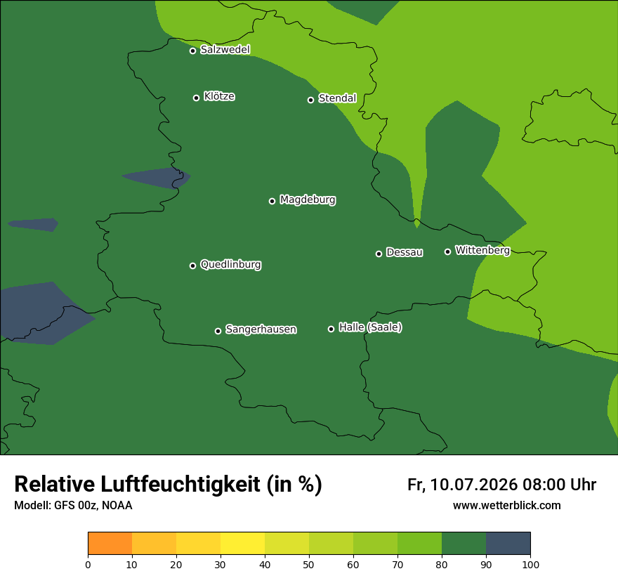 Modellkarte GFS – relhum – st