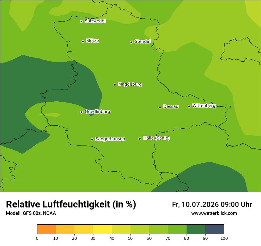 Modellkarte GFS – relhum – st