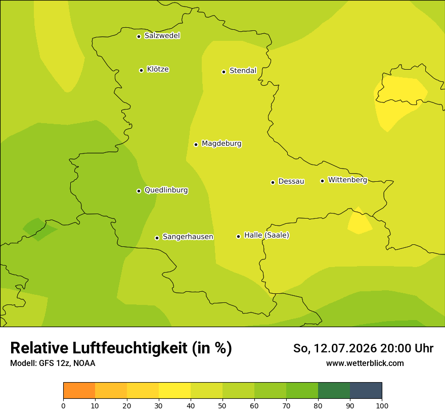 Modellkarte GFS – relhum – st