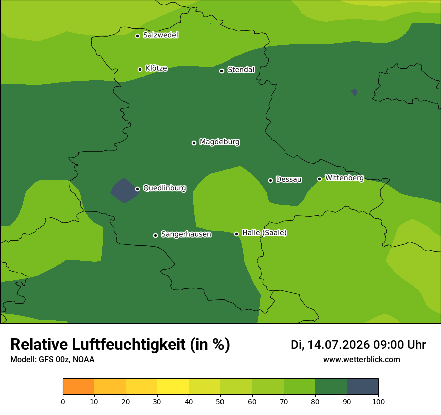 Modellkarte GFS – relhum – st