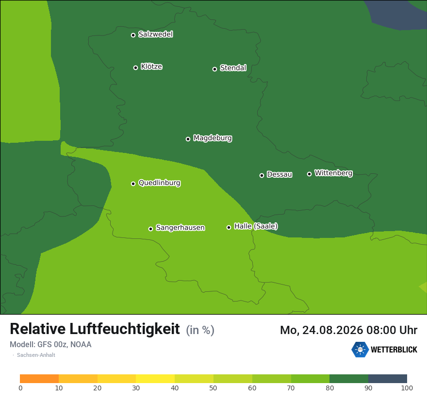 Modellkarte GFS – relhum – st