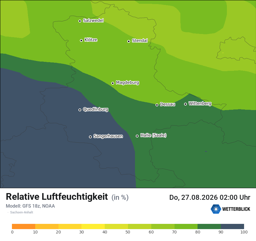Modellkarte GFS – relhum – st