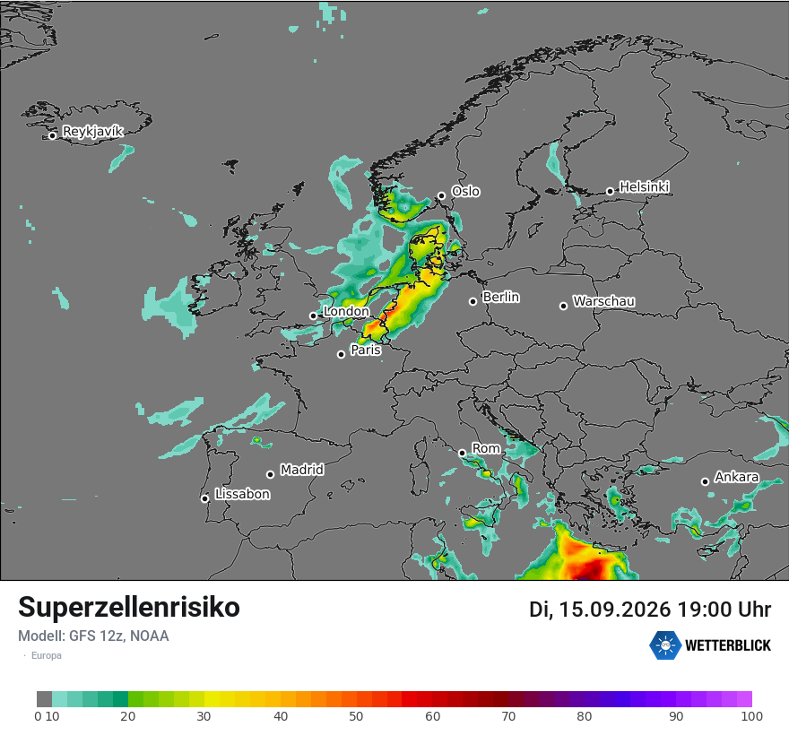 Modellkarte GFS – superzellenrisiko – europa