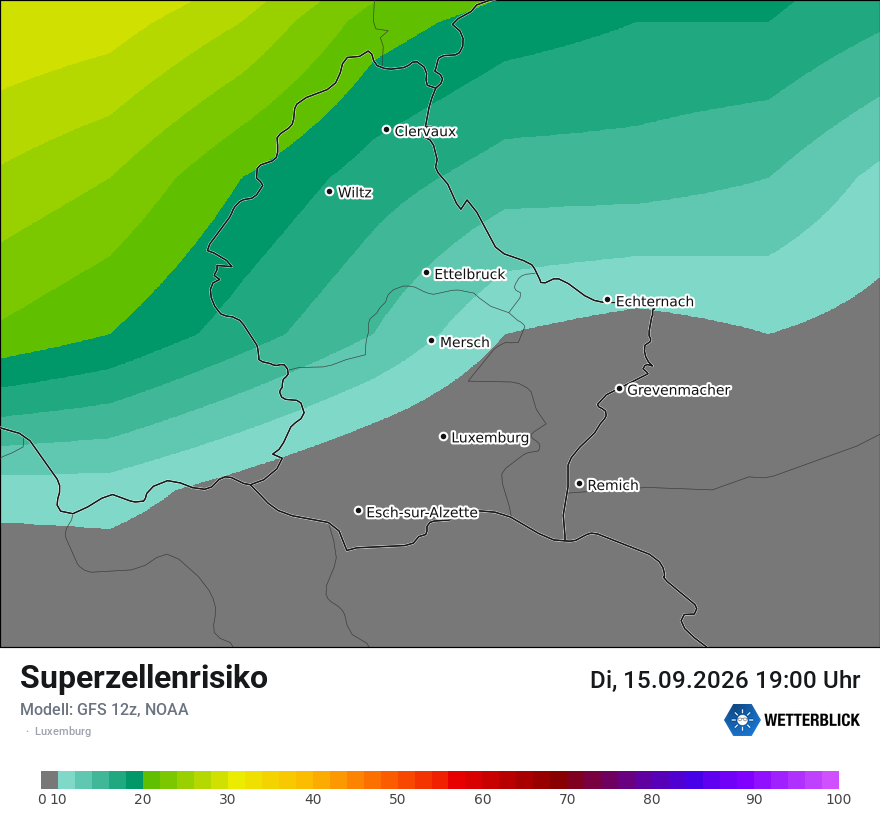 Modellkarte GFS – superzellenrisiko – luxemburg