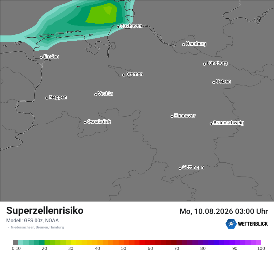 Modellkarte GFS – superzellenrisiko – ni