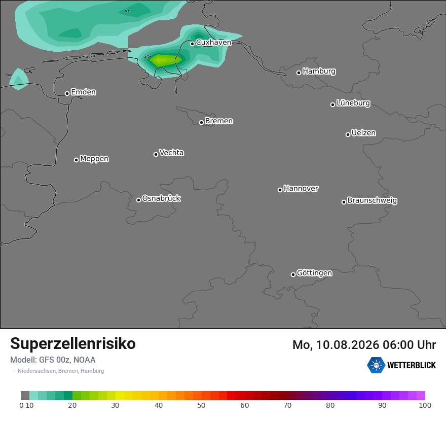 Modellkarte GFS – superzellenrisiko – ni
