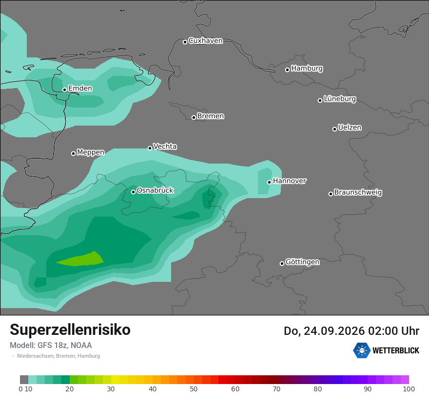 Modellkarte GFS – superzellenrisiko – ni